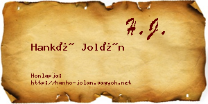Hankó Jolán névjegykártya