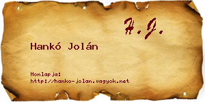 Hankó Jolán névjegykártya
